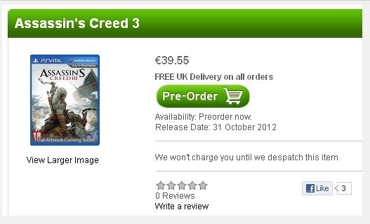Assassin's Creed 3 e Ghost Recon Final Mission in arrivo per PS Vita