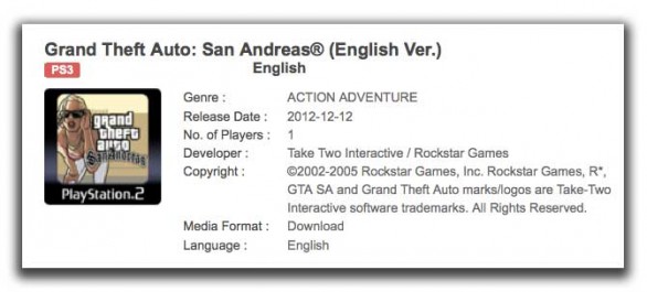 GTA San Andreas su PS3 dal 12 dicembre?