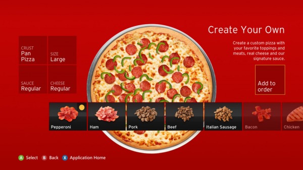 Pizza Hut nuova applicazione per Xbox 360